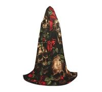 YKJJFVZ Cape médiévale et Renaissance avec capuche imprimé tête de mort et rose rouge, magicien, vampire et costumes d'Halloween