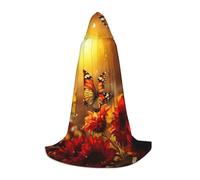 YKJJFVZ Cape médiévale et Renaissance avec capuche, tournesols jaunes avec imprimé papillon rouge, costumes de vampire et d'Halloween, noir, Large