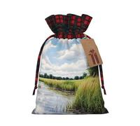 YKJJFVZ Sacs cadeaux de Noël avec cordon de serrage imprimé Reeds By The River