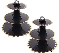 YKKJ 2 Pièces Présentoir à Gâteaux 3 Niveaux，Support Cupcakes，pour Les Bols à Biscuits, Desserts, Les Cupcakes, Mariages, Fêtes, Anniversaires（Noire）.