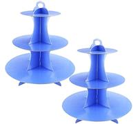 YKKJ 2 Pièces Présentoir à Gâteaux 3 Niveaux，Support Cupcakes，pour Les Bols à Biscuits, Desserts, Les Cupcakes, Mariages, Fêtes, Anniversaires（Bleu foncé Pur）.