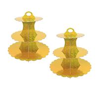 YKKJ 2 Pièces Présentoir à Gâteaux 3 Niveaux，Support Cupcakes，pour Les Bols à Biscuits, Desserts, Les Cupcakes, Mariages, Fêtes, Anniversaires（Or）.