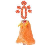 YKKJ 7 pièces Hawaïen Luau Hula，Herbe Jupe Ensemble Fleurs，pour Décoration Tropicale Fête Eté Plage.（Orange）