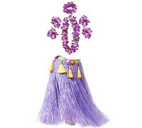 YKKJ 7 pièces Hawaïen Luau Hula，Herbe Jupe Ensemble Fleurs，pour Décoration Tropicale Fête Eté Plage.（Violet）