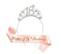 YKKJ Anniversaire Couronne,Anniversaire Écharpe en Satin,Diadème en Cristal d'anniversaire,pour 18 Ans Anniversaire Décorations Filles Cadeau.