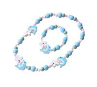 YKKJ En Bois Coloré Enfants Ensemble de Bijoux,Princesse Collier Bracelets Set Licorne Perles Collier et Bracelet Cadeau pour Les Filles Fête D'anniversaire Habillage Accessoire,Dauphin Bleu