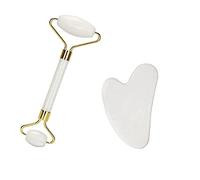 YKKJ Rouleau De Jade Blanc Massage，Outil de massage du visage，pour les soins de la peau, traitement des poches des yeux, anti-âge, rajeunissement du cou.