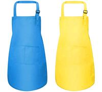 YKKJ Tablier de Cuisine Enfant 2 Pièces Ajustable avec Poche pour Garçons et Filles, Bleu et Jaune, 3-10 Ans