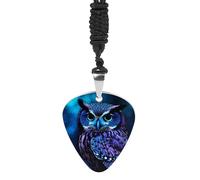 YKLBV Collier médiator de guitare bleu imprimé hibou exquis (3,1 x 2,8 cm), pour homme et femme - une superbe création artistique ", 3 x 2,8 cm, acier titane, sans pierre précieuse