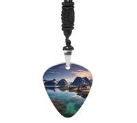 YKLBV Collier médiator de guitare imprimé îles de Norvège exquis (3,2 x 2,8 cm), pour homme et femme - Une superbe création artistique ", 3 x 2,8 cm, acier titane, non