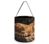 YKLBV [Dimensions : 20 x 21 x 18 cms] Sac fourre-tout d'Halloween imprimé chat orange endormi - Réutilisable pour les fêtes et les cadeaux