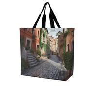 YKLBV Grand sac à provisions avec poignées, motif fleurs de lavande, pliable, lavable, résistant, imperméable, Street of Italy, 40x40x16cm