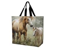 YKLBV Grand sac fourre-tout avec poignées « A Puff In Time Weed » - Pliable - Lavable - Imperméable, Animaux Broderie Peintures Chevaux, 40x40x16cm