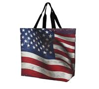 YKLBV Grand sac fourre-tout avec poignées, aspect guépard et coucher de soleil, pliable, lavable, très résistant et imperméable, drapeau des usa, 40x40x16cm