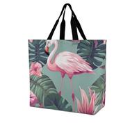 YKLBV Grand sac fourre-tout avec poignées, belle cascade, pliable, lavable, très résistant et imperméable, Feuilles tropicales et flamant rose, 40x40x16cm