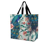 YKLBV Grand sac fourre-tout avec poignées - Bleu camouflage - Pliable - Lavable - Très résistant et imperméable, Magnifiques fleurs de paon, 40x40x16cm