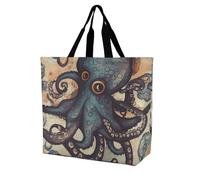 YKLBV Grand sac fourre-tout avec poignées, boules de bowling, pliable, lavable, très résistant et imperméable, Poulpe rétro, 40x40x16cm