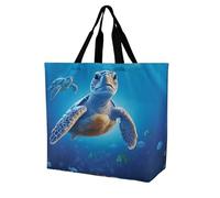 YKLBV Grand sac fourre-tout avec poignées - Deux éléphants jouant - Pliable - Lavable - Imperméable, Tortue dans l'eau bleue, 40x40x16cm