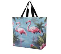 YKLBV Grand sac fourre-tout avec poignées, flamants roses, pliable, lavable, très résistant et imperméable, Flamants roses tropicaux, 40x40x16cm
