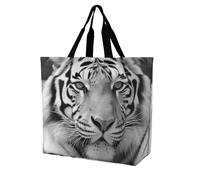 YKLBV Grand sac fourre-tout avec poignées, gris, à poitrine rose, cacatoès, pliable, lavable, très résistant et imperméable, Tigre noir et blanc, 40x40x16cm