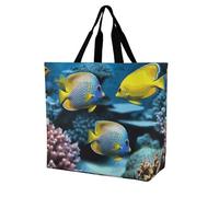 YKLBV Grand sac fourre-tout avec poignées, hamburger, steak, restauration rapide, pliable, lavable, très résistant et imperméable, Poisson tropical, 40x40x16cm