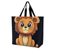 YKLBV Grand sac fourre-tout avec poignées, joli pamplemousse, pliable, lavable, très résistant et imperméable, Lion mignon dessin animé, 40x40x16cm