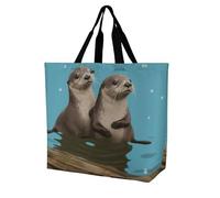YKLBV Grand sac fourre-tout avec poignées, joli pamplemousse, pliable, lavable, très résistant et imperméable, Loutres mignonnes, 40x40x16cm