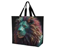 YKLBV Grand sac fourre-tout avec poignées, loutres, pliable, lavable, très résistant et imperméable, Lion d'art abstrait 3D, 40x40x16cm
