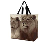YKLBV Grand sac fourre-tout avec poignées, mignon, cochon d'Inde, pliable, lavable, très résistant et imperméable, Lion d'Afrique et Lionne, 40x40x16cm