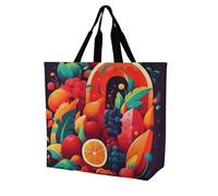 YKLBV Grand sac fourre-tout avec poignées, motif animal marin, lamantin, pliable, lavable, très résistant et imperméable, Fruits et légumes colorés, 40x40x16cm