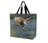 YKLBV Grand sac fourre-tout avec poignées, motif animal marin, lamantin, pliable, lavable, très résistant et imperméable, Bluebonnet Longhorn, 40x40x16cm