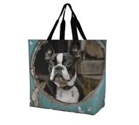 YKLBV Grand sac fourre-tout avec poignées, motif animal marin, lamantin, pliable, lavable, très résistant et imperméable, Boston Terrier, 40x40x16cm