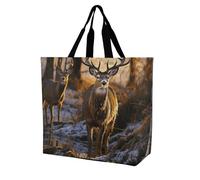 YKLBV Grand sac fourre-tout avec poignées, motif de cerfs, pliable, lavable, très résistant et imperméable, Tableau Cerfs, 40x40x16cm