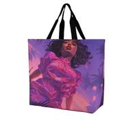 YKLBV Grand sac fourre-tout avec poignées, motif fleurs de lavande, pliable, lavable, très résistant et imperméable, Femme violette et rose, 40x40x16cm