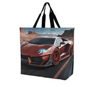 YKLBV Grand sac fourre-tout avec poignées, motif football américain, pliable, lavable, très résistant et imperméable, Voiture de course rouge, 40x40x16cm