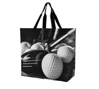 YKLBV Grand sac fourre-tout avec poignées, motif football américain, pliable, lavable, très résistant et imperméable, Golf noir et blanc, 40x40x16cm