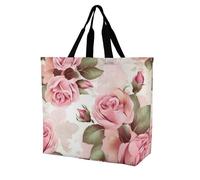 YKLBV Grand sac fourre-tout avec poignées, motif lions mâles et femelles, pliable, lavable, très résistant et imperméable, Motif floral rose, 40x40x16cm