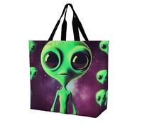 YKLBV Grand sac fourre-tout avec poignées, motif montgolfières, pliable, lavable, très résistant et imperméable, Alien vert, 40x40x16cm
