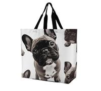 YKLBV Grand sac fourre-tout avec poignées, motif mouton, noir, blanc, pliable, lavable, très résistant et imperméable, Bouledogue français, 40x40x16cm