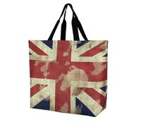 YKLBV Grand sac fourre-tout avec poignées Motif papillons Bleu foncé, Drapeau britannique vintage Union Jack, 40x40x16cm