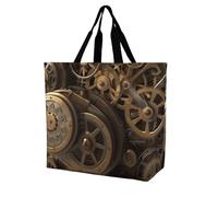 YKLBV Grand sac fourre-tout avec poignées Noir avec fleur pliable lavable très résistant et imperméable, Engrenages steampunk cool, 40x40x16cm