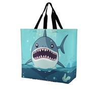 YKLBV Grand sac fourre-tout avec poignées - Noir - Pliable - Lavable - Imperméable, Requin flottant dans l'eau, 40x40x16cm