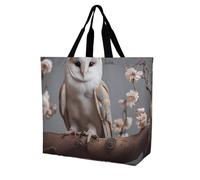 YKLBV Grand sac fourre-tout avec poignées, petit hibou effraie blanc, pliable, lavable, très résistant et imperméable, Une petite chouette effraie blanche, 40x40x16cm