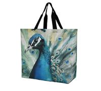 YKLBV Grand sac fourre-tout avec poignées, petit hibou effraie blanc, pliable, lavable, très résistant et imperméable, Paon mignon, 40x40x16cm