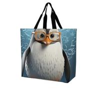 YKLBV Grand sac fourre-tout avec poignées, pingouin et lunettes, pliable, lavable, très résistant et imperméable, Pingouin avec lunettes, 40x40x16cm
