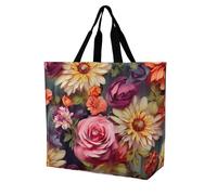 YKLBV Grand sac fourre-tout avec poignées pour soirée, plage, eau de mer, pliable, lavable, très résistant et imperméable, Grappe de fleurs, 40x40x16cm