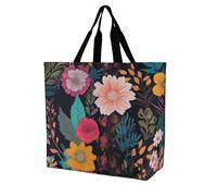 YKLBV Grand sac fourre-tout avec poignées, trois girafes portant des lunettes de soleil, pliable, lavable, très résistant et imperméable, Floral bohème coloré, 40x40x16cm