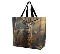 YKLBV Grand sac fourre-tout avec poignées, un éléphant pliable, lavable, très résistant et imperméable, Saison de chasse au cerf, 40x40x16cm