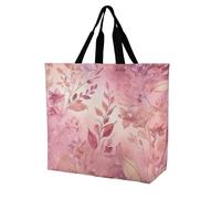 YKLBV Grand sac fourre-tout avec poignées, violet, fleur, papillons, pliable, lavable, très résistant et imperméable, Feuilles de fleurs, 40x40x16cm