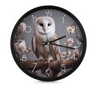 YKLBV Horloge murale ronde de 25,4 cm silencieuse sans tic-tac Une petite chouette blanche moderne pour salon, chambre à coucher, maison, bureau, salle de classe